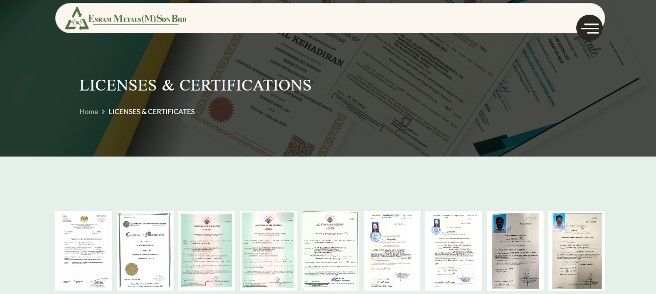Esram Metals Licenses Page