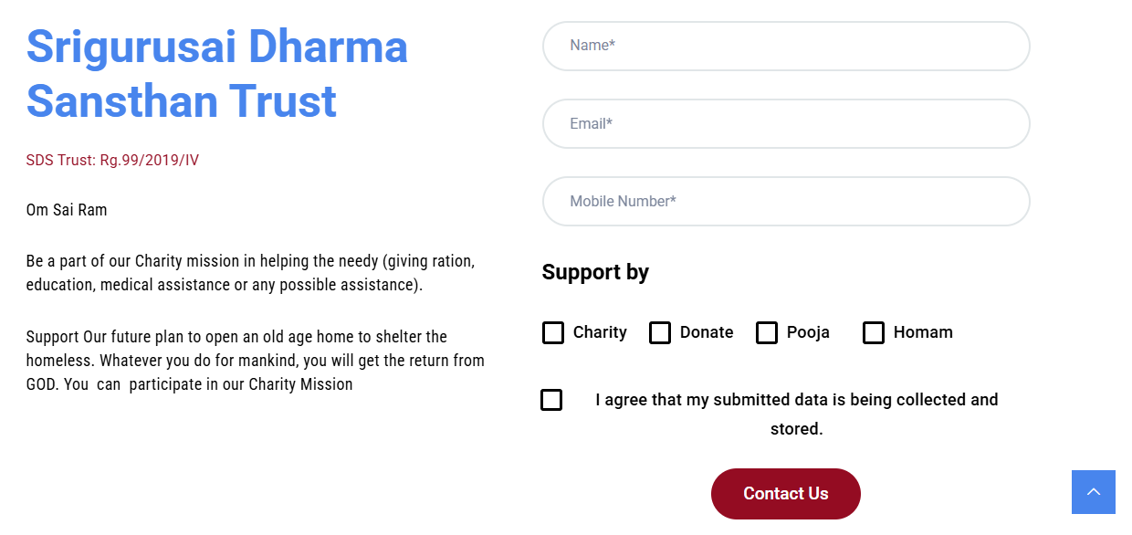 Sri Guru Contact Form Page