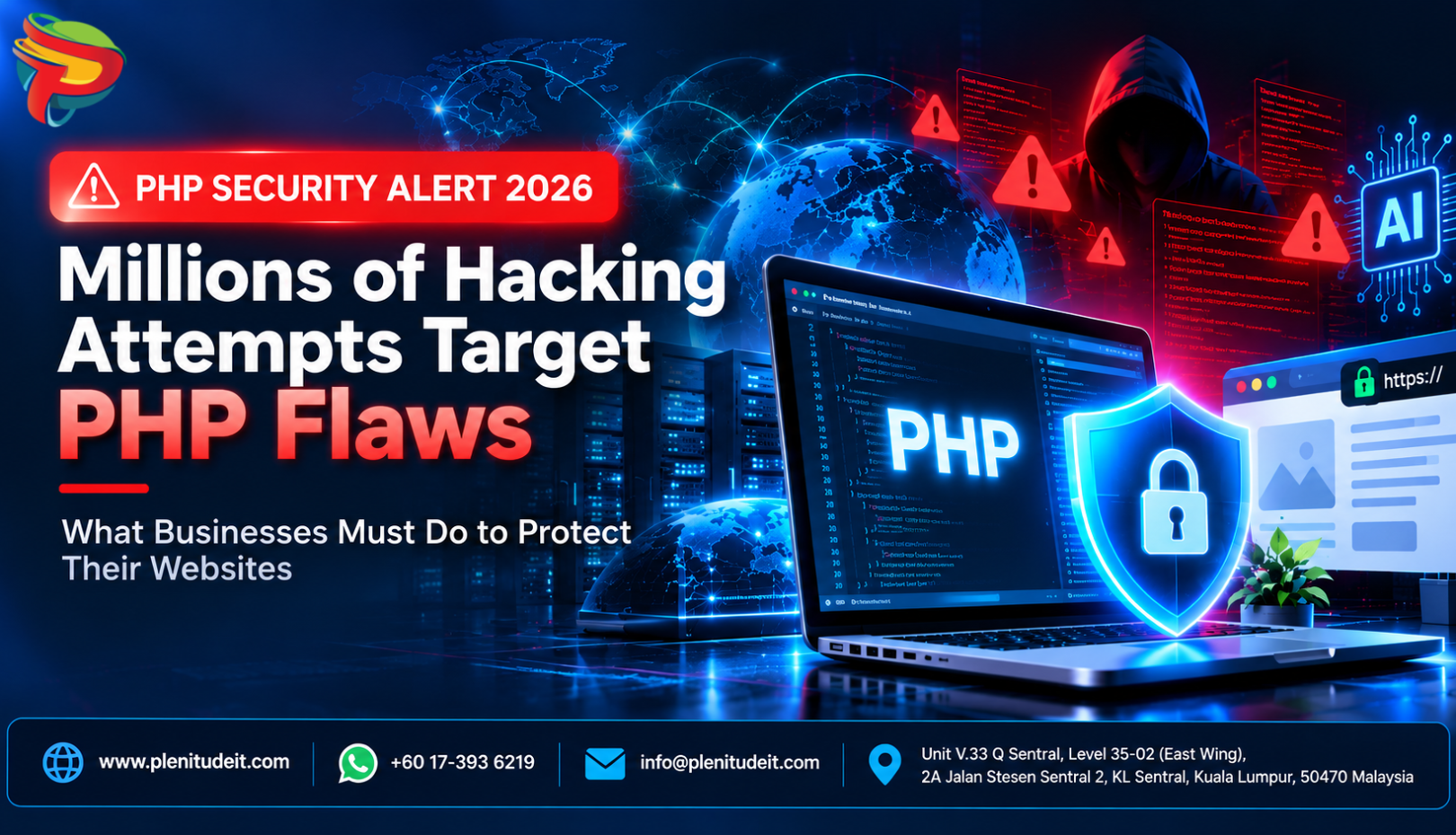 PHP security alert 2026 highlighting hacking attempts and website protection for businesses